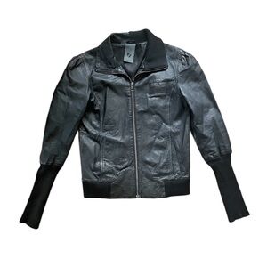 Scatola Puff Sleeve Leather & Knit Details Modern Jacket, sz Small